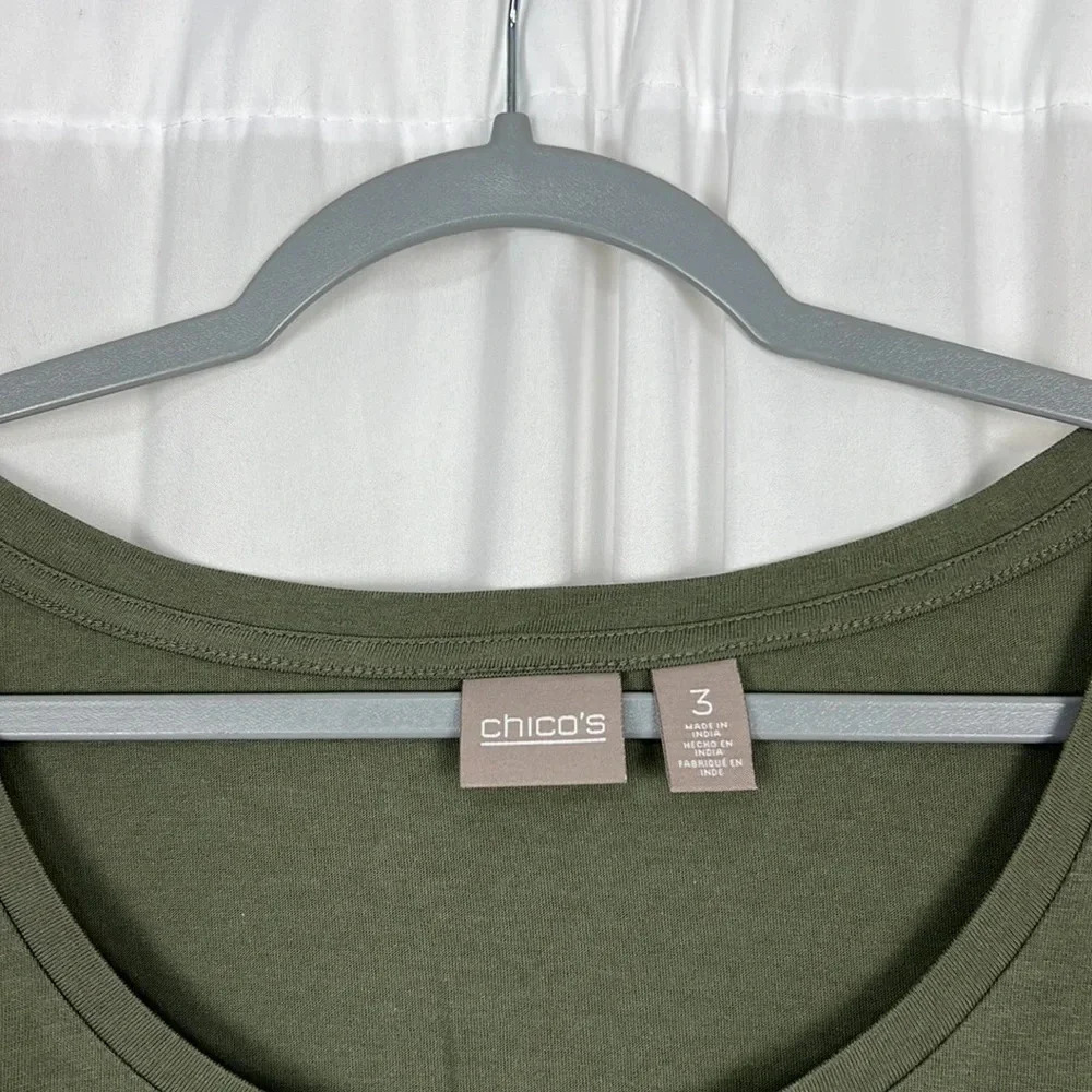 Chico’s NWOT Women’s US XL Lace Green 3/4 Sleeve High-low Hem Top - Picture 3 of 6